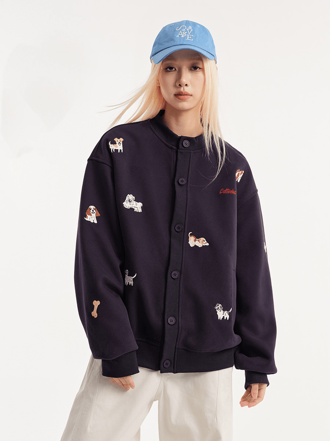 Dog Embroidered Button - Front Sweatshirt Jacket - COPPING THREADS - CATTEE Hover Image