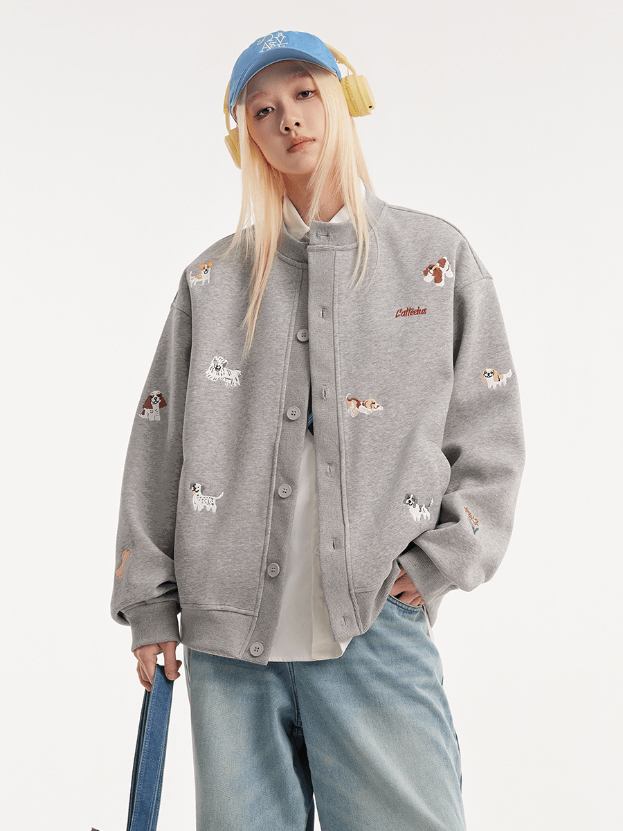 Dog Embroidered Button - Front Sweatshirt Jacket - COPPING THREADS - CATTEE