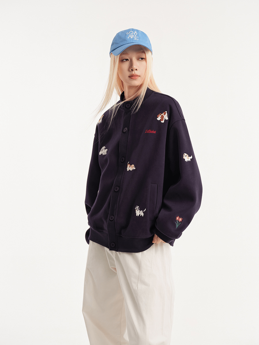 Dog Embroidered Button - Front Sweatshirt Jacket - COPPING THREADS - CATTEE