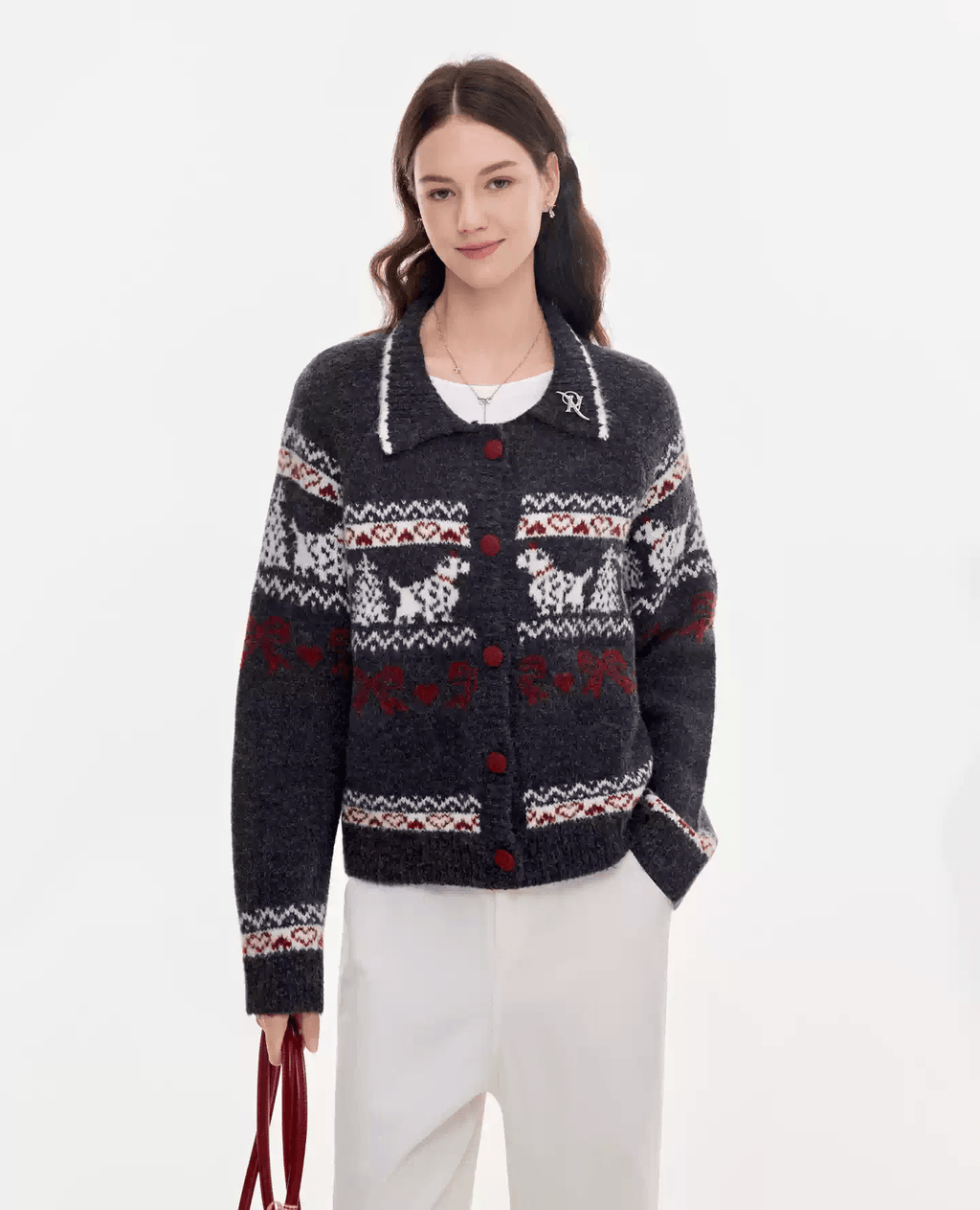 Dog Fair Isle Vintage Knit Cardigan and Skirt Set - COPPING THREADS - CHICISLAND