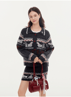 Dog Fair Isle Vintage Knit Cardigan and Skirt Set - COPPING THREADS - CHICISLAND