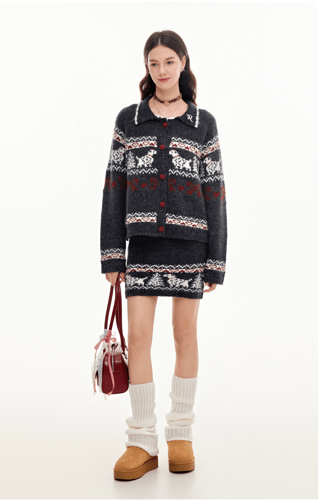 Dog Fair Isle Vintage Knit Cardigan and Skirt Set - COPPING THREADS - CHICISLAND