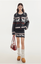 Dog Fair Isle Vintage Knit Cardigan and Skirt Set - COPPING THREADS - CHICISLAND