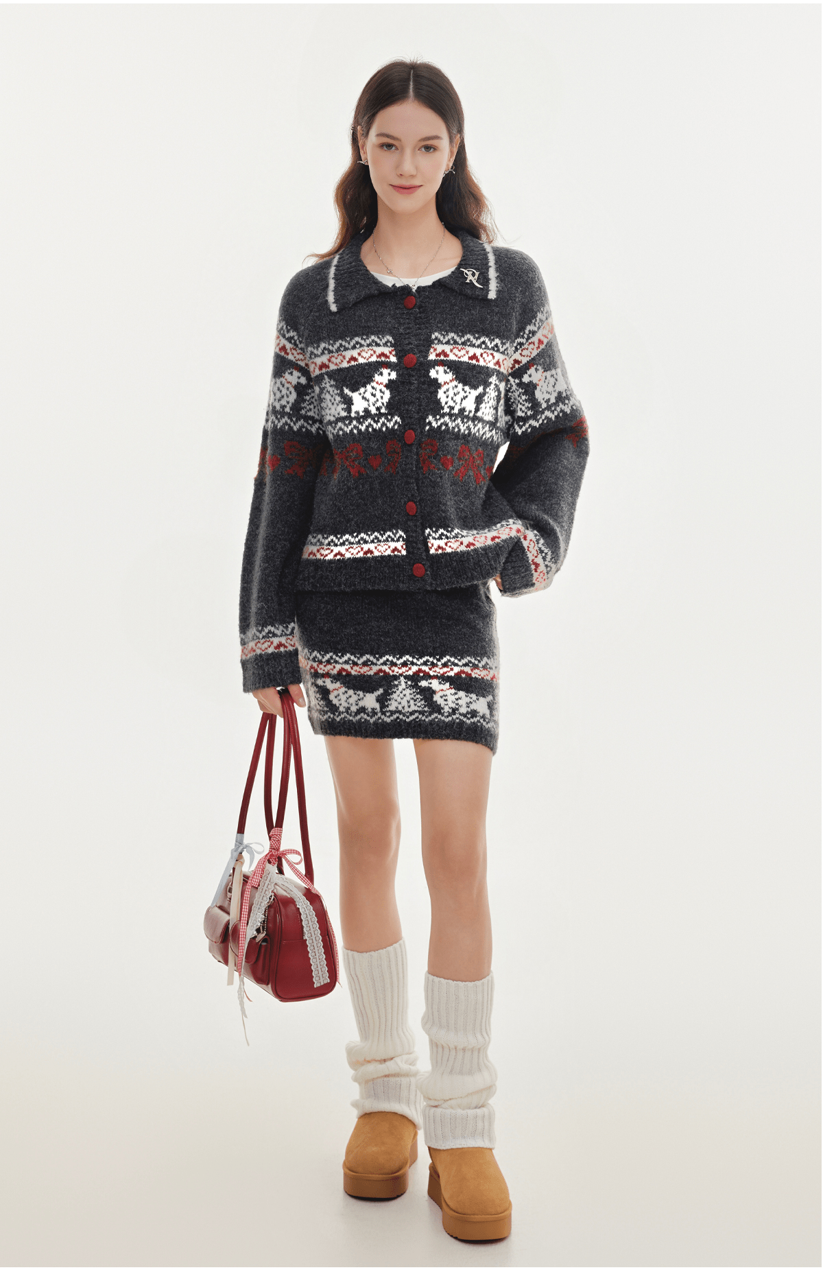 Dog Fair Isle Vintage Knit Cardigan and Skirt Set - COPPING THREADS - CHICISLAND