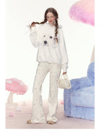 Dog Graphic Rhinestone Furry Trim Hoodie - COPPING THREADS - AYF