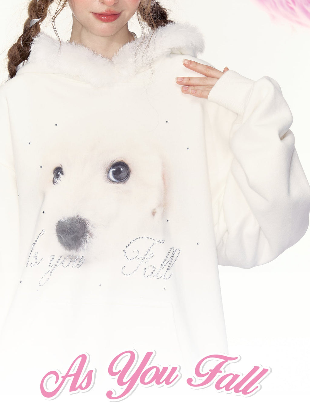 Dog Graphic Rhinestone Furry Trim Hoodie - COPPING THREADS - AYF