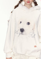 Dog Graphic Rhinestone Furry Trim Hoodie - COPPING THREADS - AYF