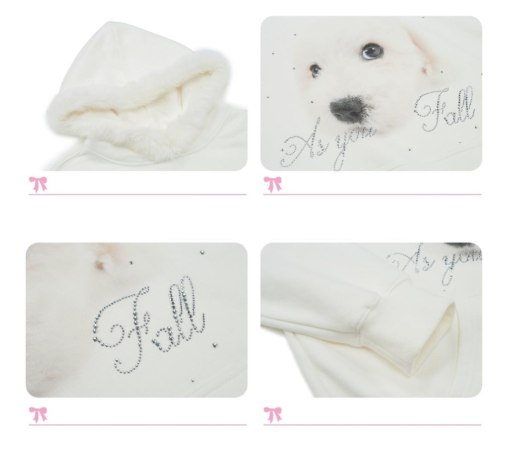 Dog Graphic Rhinestone Furry Trim Hoodie - COPPING THREADS - AYF