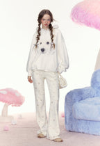 Dog Graphic Rhinestone Furry Trim Hoodie - COPPING THREADS - AYF