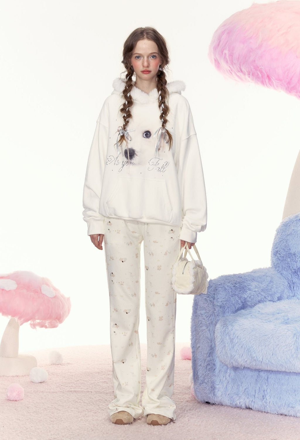 Dog Graphic Rhinestone Furry Trim Hoodie - COPPING THREADS - AYF