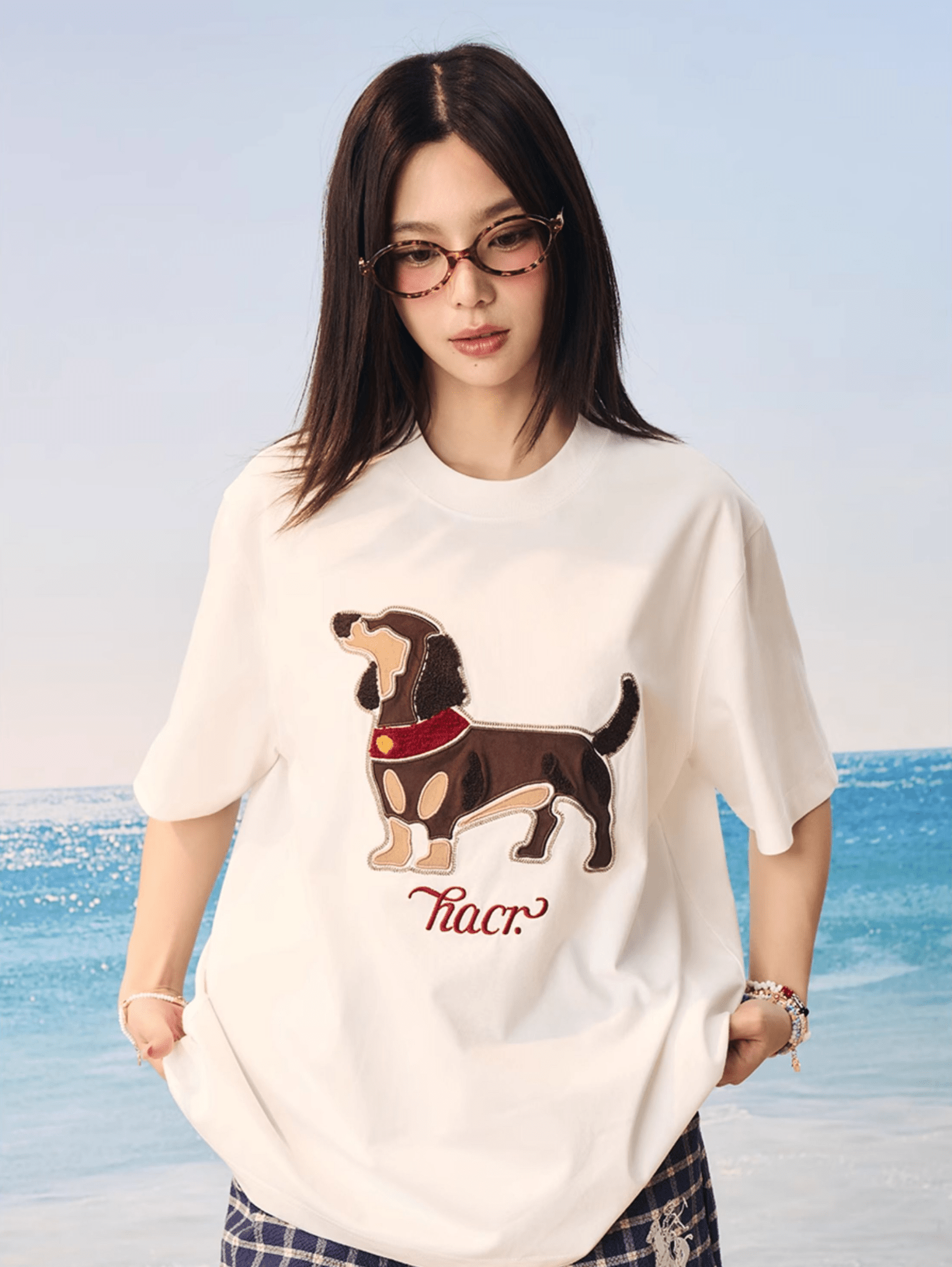 Handtuch-T-Shirt mit Hunde-Patch und Stickerei Zweitbild