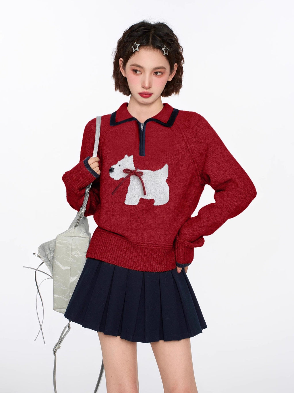 Dog Pattern Polo Collar Knit Sweater - COPPING THREADS - CT Select