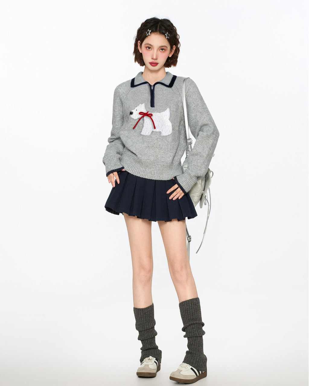 Dog Pattern Polo Collar Knit Sweater - COPPING THREADS - CT Select