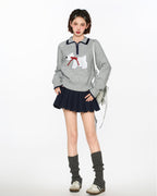 Dog Pattern Polo Collar Knit Sweater - COPPING THREADS - CT Select