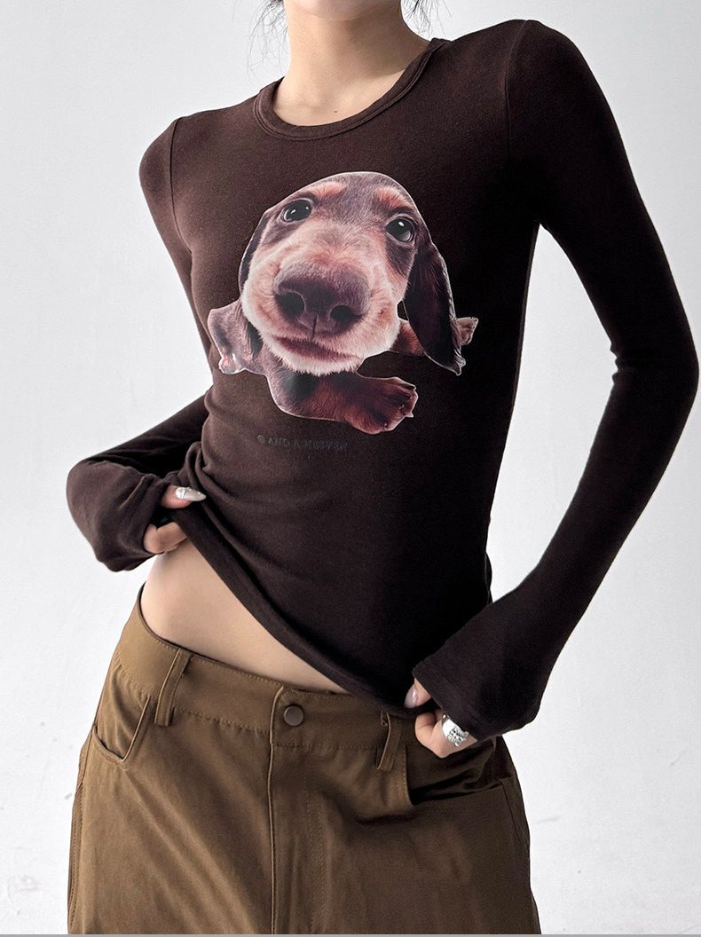 Dog Print Fitted Long-Sleeve Top - CT52165 - COPPING THREADS - CT ORIGINALS