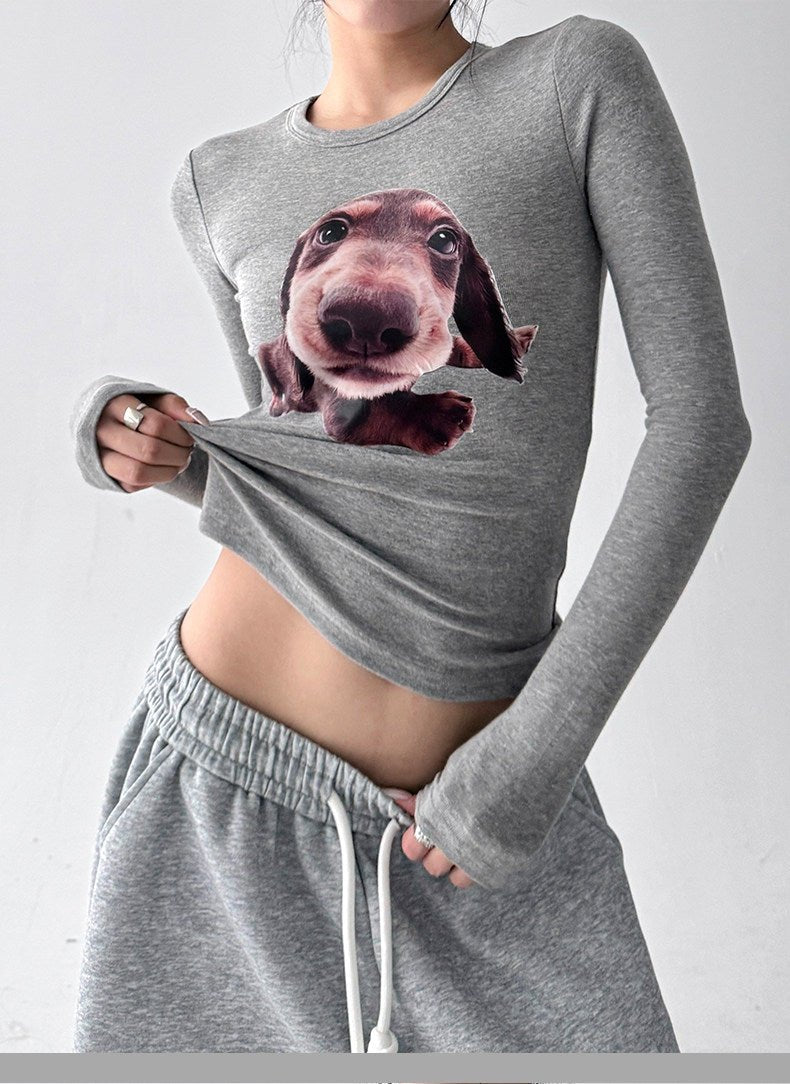 Dog Print Fitted Long-Sleeve Top - CT52165 - COPPING THREADS - CT ORIGINALS