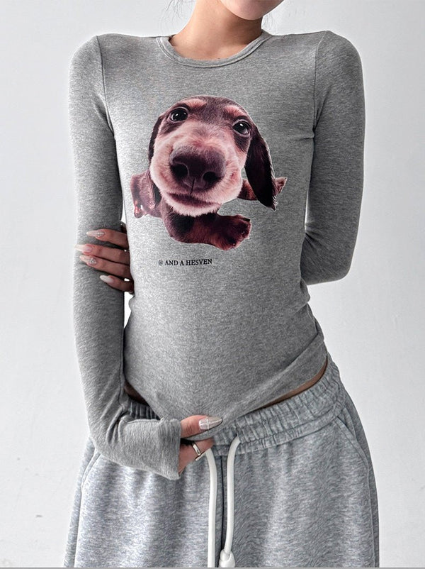 Dog Print Fitted Long-Sleeve Top - CT52165 - COPPING THREADS - CT ORIGINALS