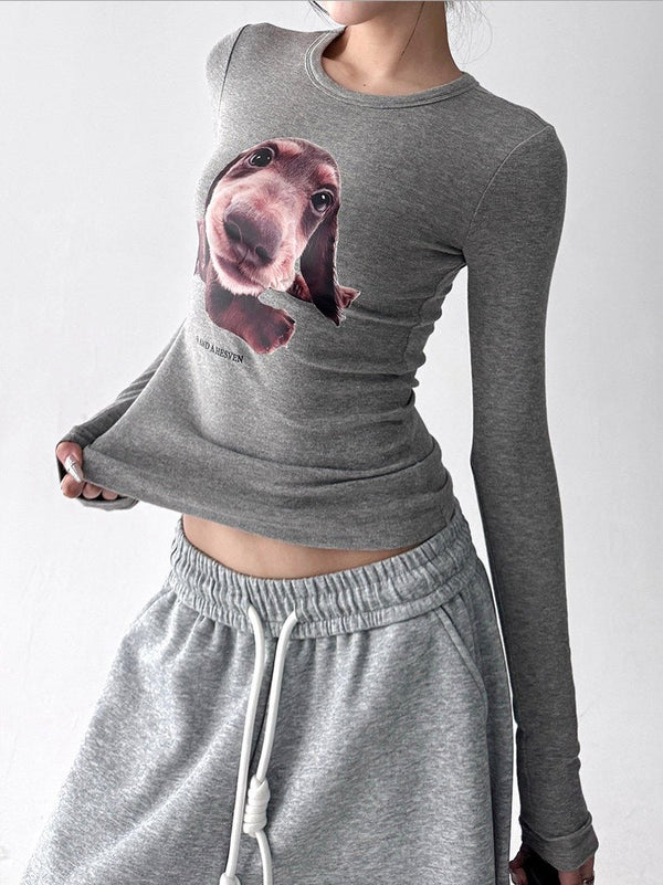 Dog Print Fitted Long-Sleeve Top - CT52165 - COPPING THREADS - CT ORIGINALS