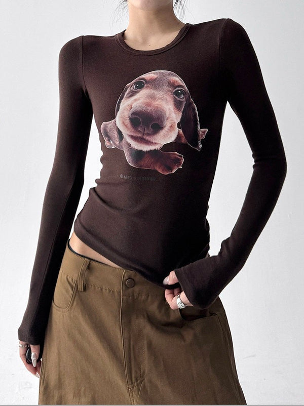Dog Print Fitted Long-Sleeve Top - CT52165 - COPPING THREADS - CT ORIGINALS