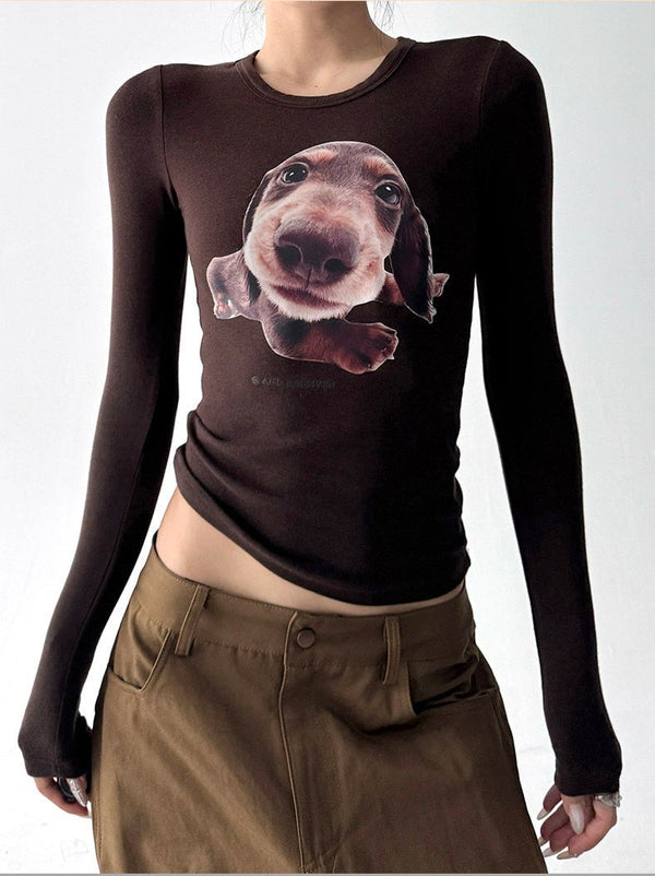 Dog Print Fitted Long-Sleeve Top - CT52165 - COPPING THREADS - CT ORIGINALS