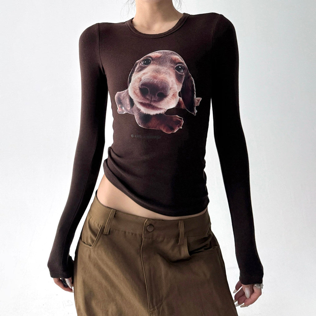 Dog Print Fitted Long-Sleeve Top - CT52165 - COPPING THREADS - CT ORIGINALS