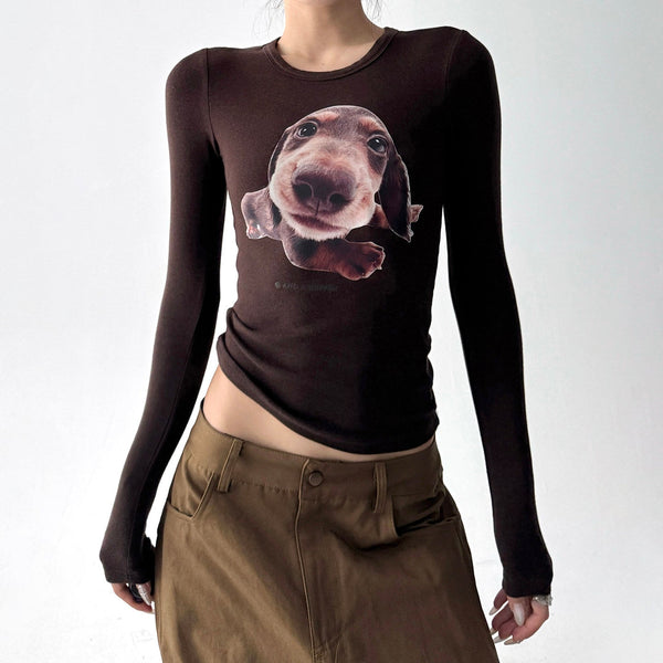 Dog Print Fitted Long-Sleeve Top - CT52165 - COPPING THREADS - CT ORIGINALS
