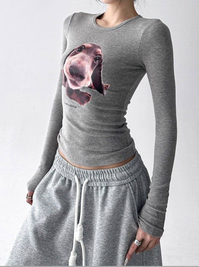 Dog Print Fitted Long-Sleeve Top - CT52165 - COPPING THREADS - CT ORIGINALS