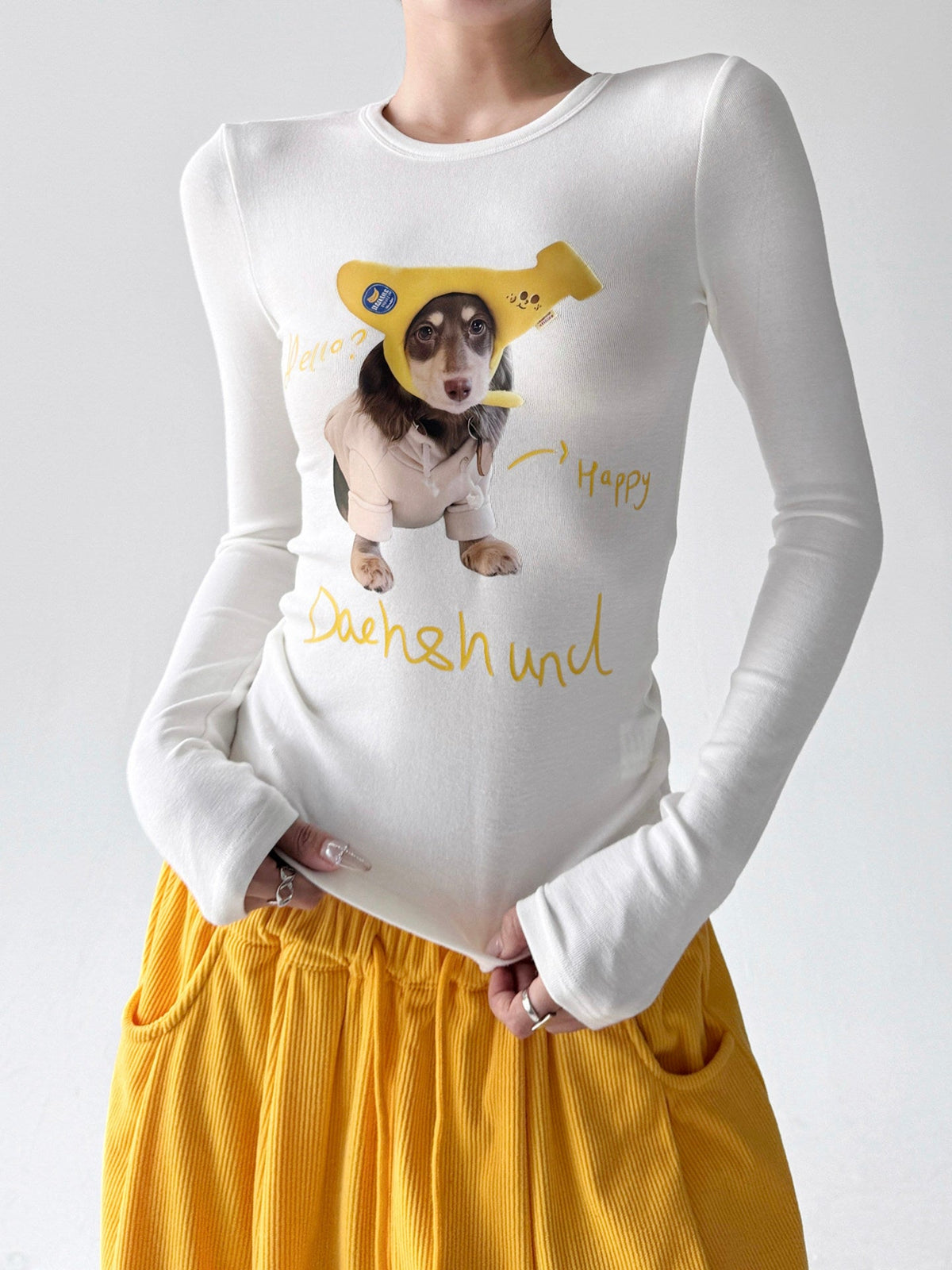 Dog Print Fitted Long-Sleeve Top - CT52189 - COPPING THREADS - CT ORIGINALS