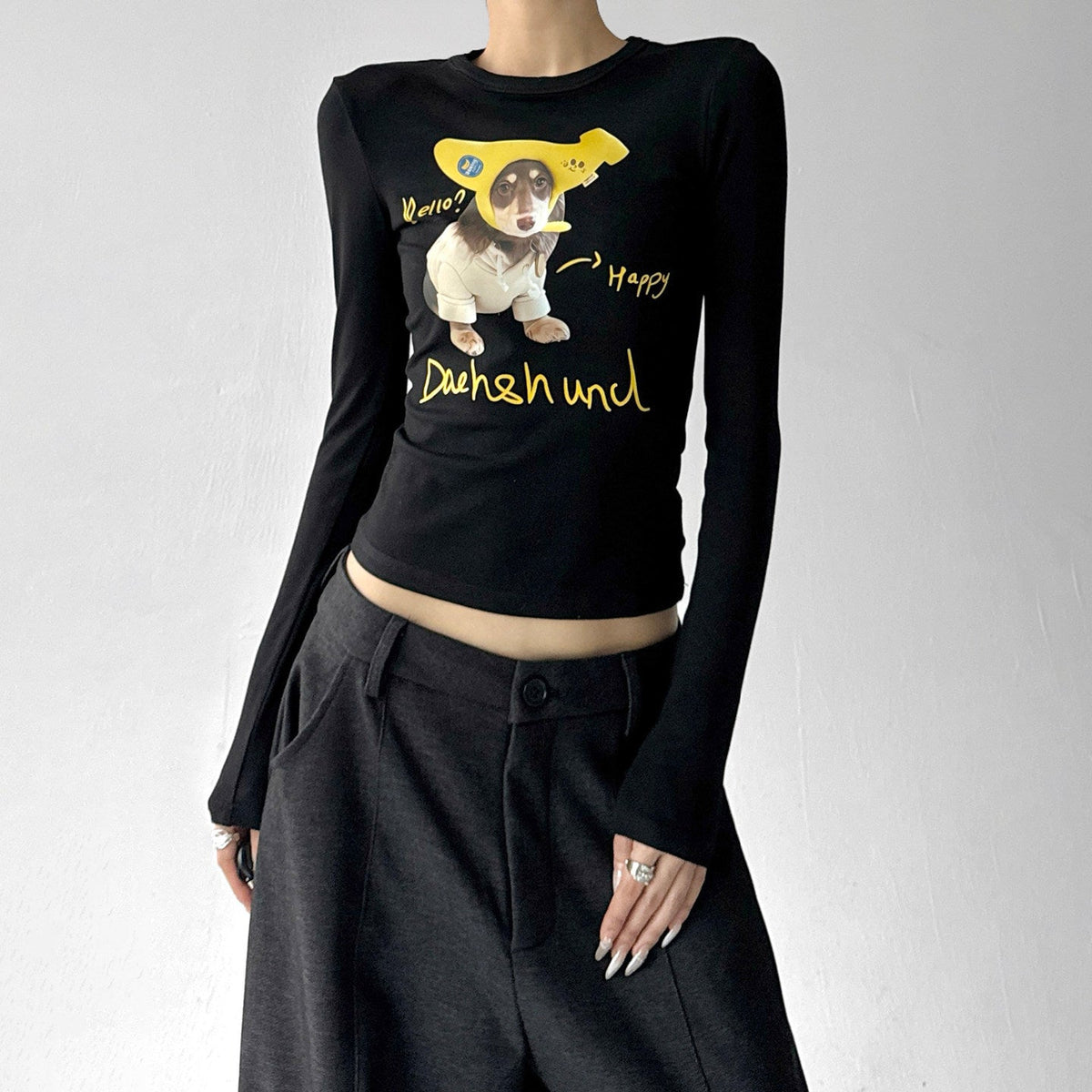 Dog Print Fitted Long-Sleeve Top - CT52189 - COPPING THREADS - CT ORIGINALS