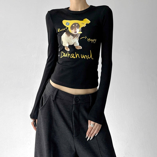 Dog Print Fitted Long-Sleeve Top - CT52189 - COPPING THREADS - CT ORIGINALS