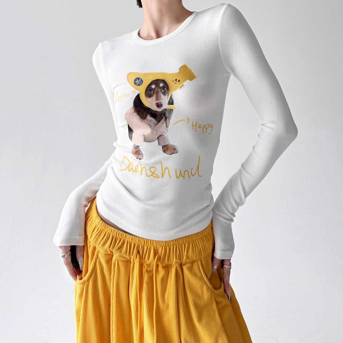 Dog Print Fitted Long-Sleeve Top - CT52189 - COPPING THREADS - CT ORIGINALS