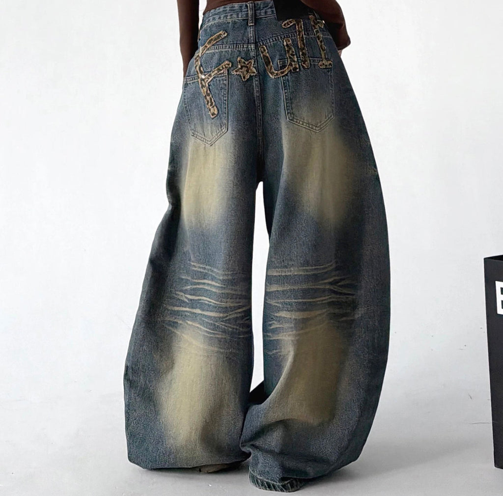 Doodle-Print Wide-Leg Jeans - COPPING THREADS - CT ORIGINALS