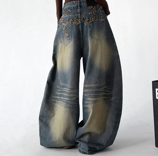 Doodle-Print Wide-Leg Jeans - COPPING THREADS - CT ORIGINALS