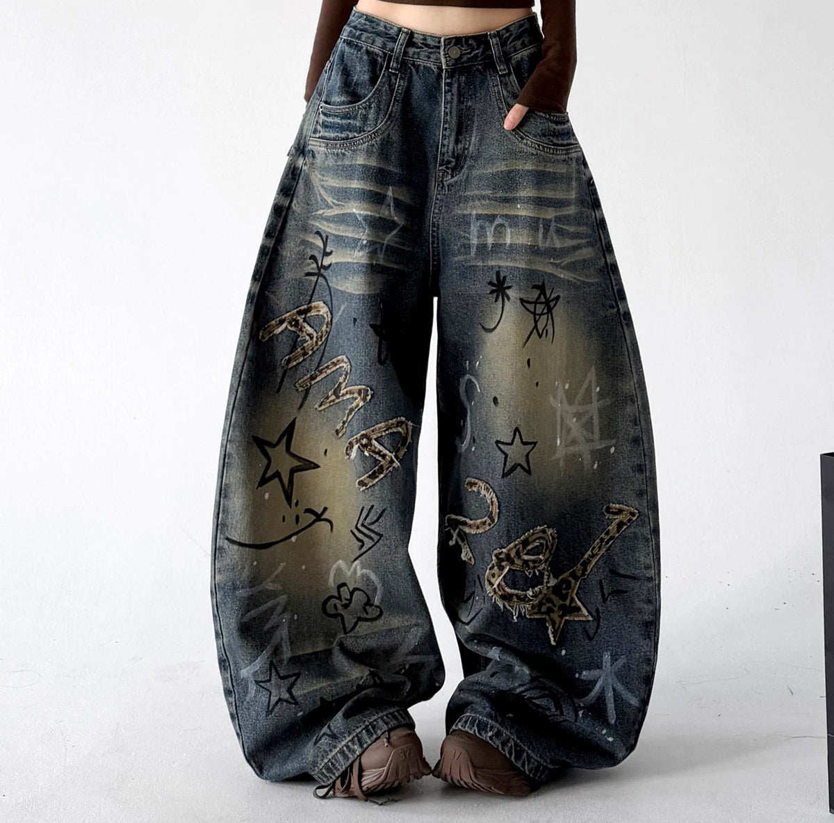 Doodle-Print Wide-Leg Jeans - COPPING THREADS - CT ORIGINALS