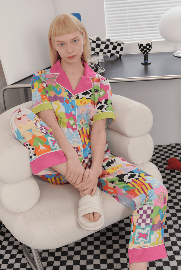 Dopamine Cartoon Ice Silk Pajama Set - COPPING THREADS - CT Dreamscape