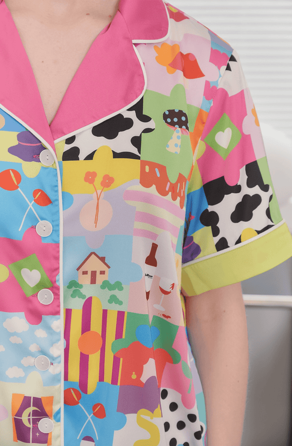 Dopamine Cartoon Ice Silk Pajama Set - COPPING THREADS - CT Dreamscape