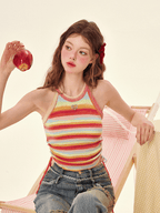 Dopamine Rainbow Knit Halter Top - COPPING THREADS - Girly Fancy