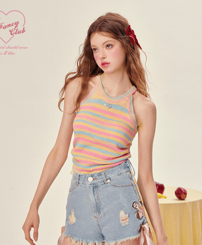 Dopamine Rainbow Knit Halter Top - COPPING THREADS - Girly Fancy