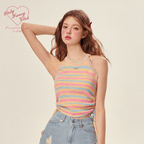 Dopamine Rainbow Knit Halter Top - COPPING THREADS - Girly Fancy