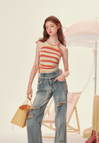 Dopamine Rainbow Knit Halter Top - COPPING THREADS - Girly Fancy