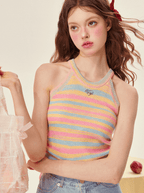 Dopamine Rainbow Knit Halter Top - COPPING THREADS - Girly Fancy