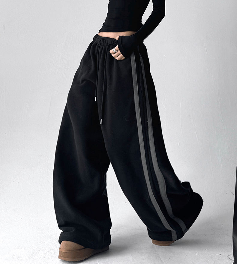 Double Stripe Fleece-Lined Wide-Leg Sweatpants Secondary image