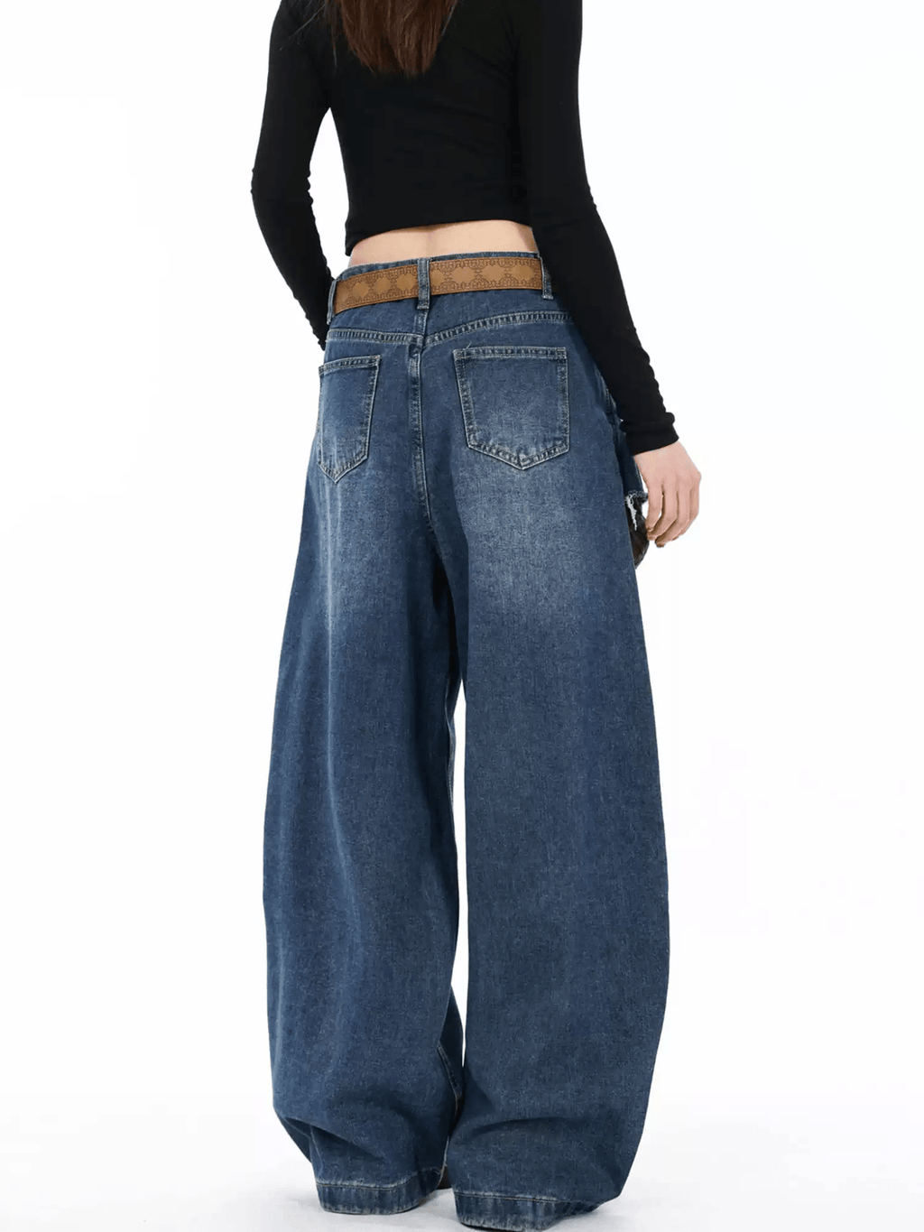 Double Waist Plaid Patchwork Wide - Leg Jeans - COPPING THREADS - CT Select