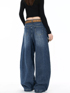Double Waist Plaid Patchwork Wide - Leg Jeans - COPPING THREADS - CT Select