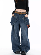 Double Waist Plaid Patchwork Wide - Leg Jeans - COPPING THREADS - CT Select
