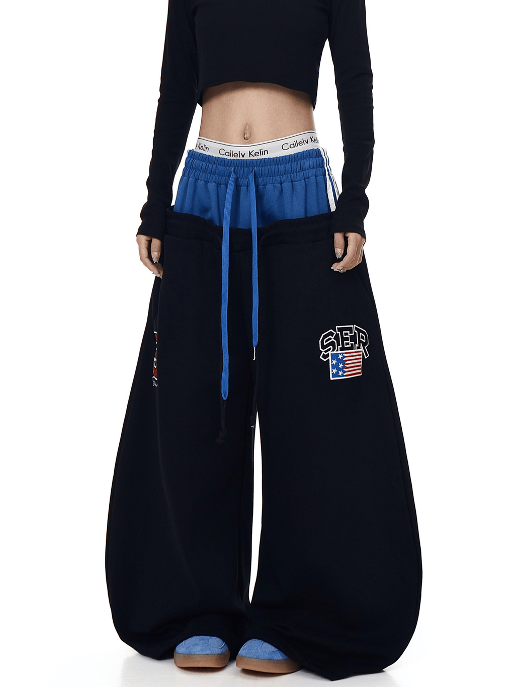 Double Waistband Letter Wide - Leg Sweatpants - COPPING THREADS - CT Select