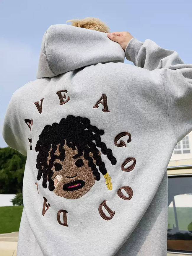 Dreadlocks Gold Teeth Graphic Embroidery Hoodie Main Image