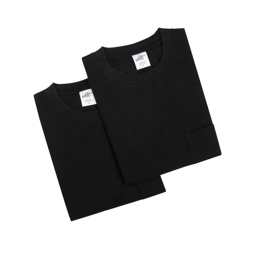 IDLT long sleeve pocket T-shirt, black folded pair.