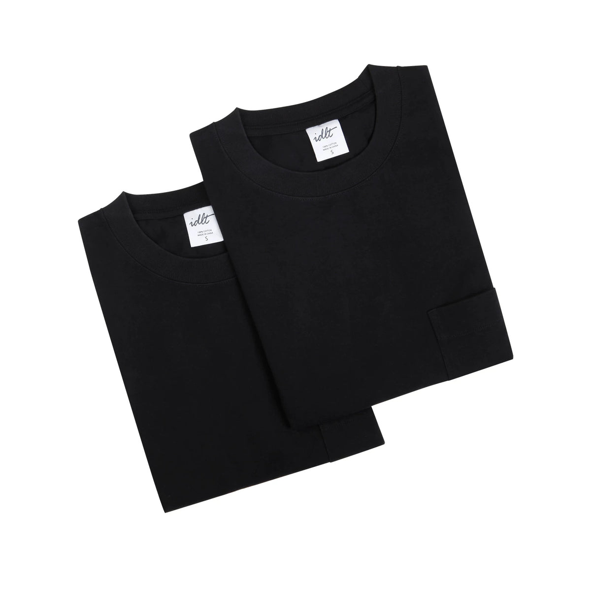 IDLT long sleeve pocket T-shirt, black folded pair.