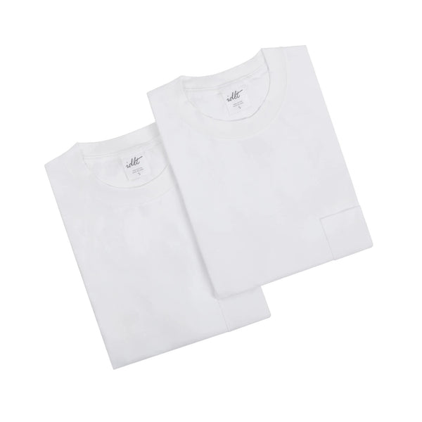 IDLT long sleeve pocket T-shirt, white folded pair.